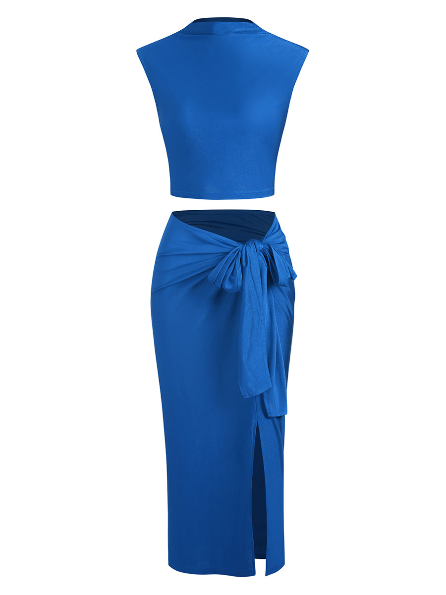 Sleeveless-Dress-Crop-Top-Outfit-Blue