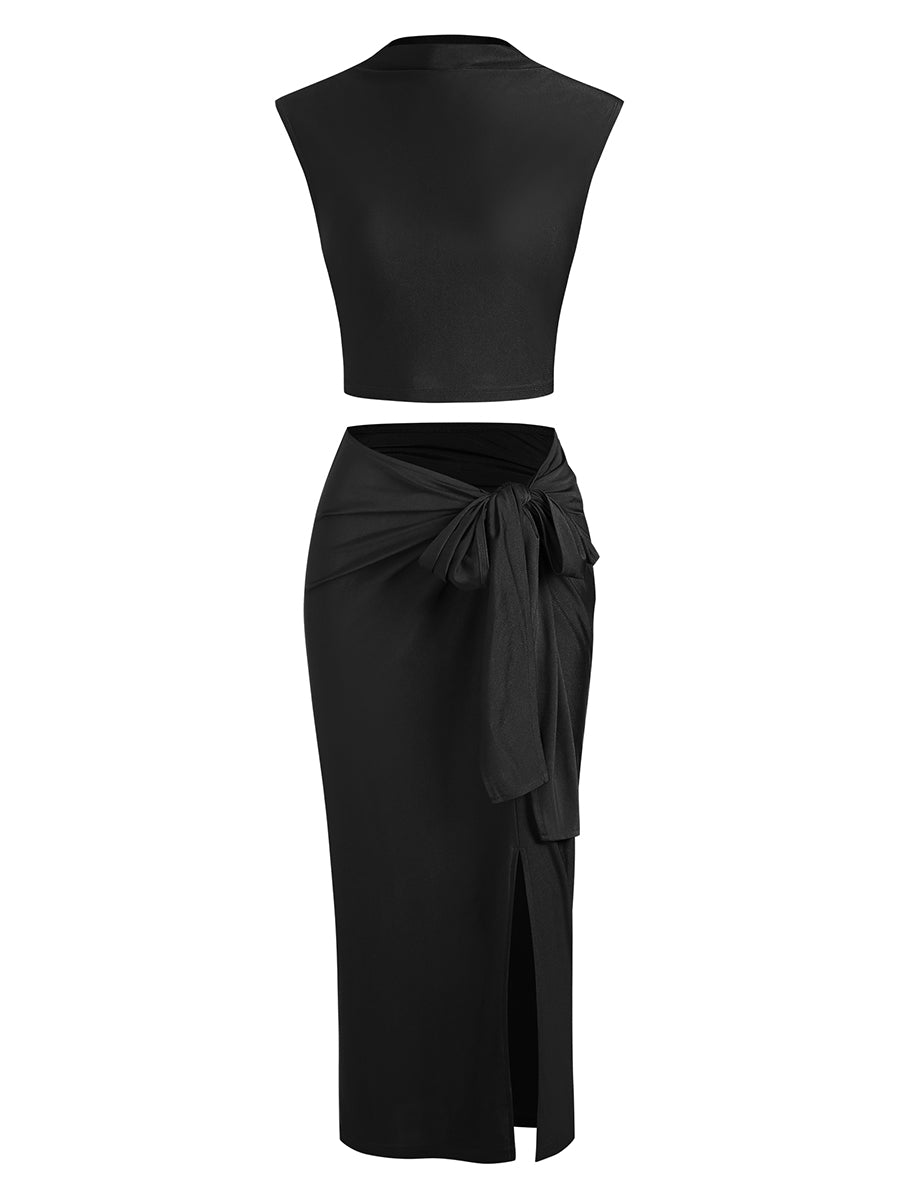 Sleeveless-Dress-Crop-Top-Outfit-Black