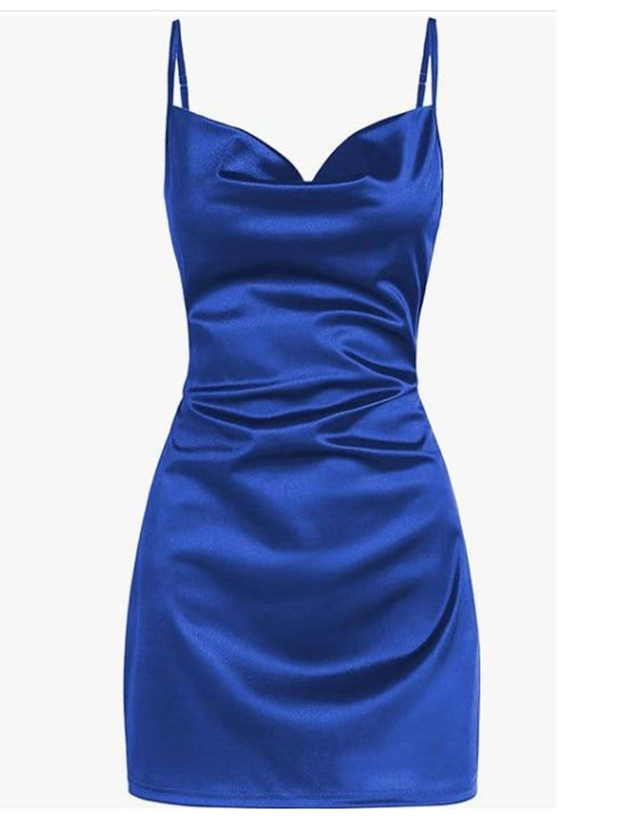 Sleeveless-Spaghetti-Strap-Mini-Dress-Royal Blue