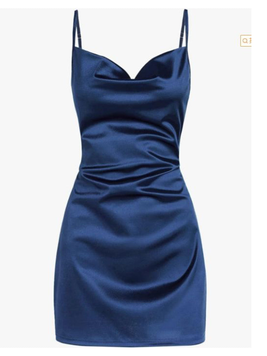 Sleeveless-Spaghetti-Strap-Mini-Dress-Navy Blue