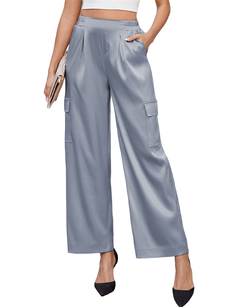 ZAFUL Womens Satin Pants Wide Leg High Waisted Cargo Pants Silky Dressy Casual Slack Trousers