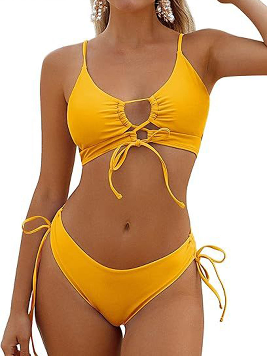 Spaghetti Strap Lace-Up Bikini