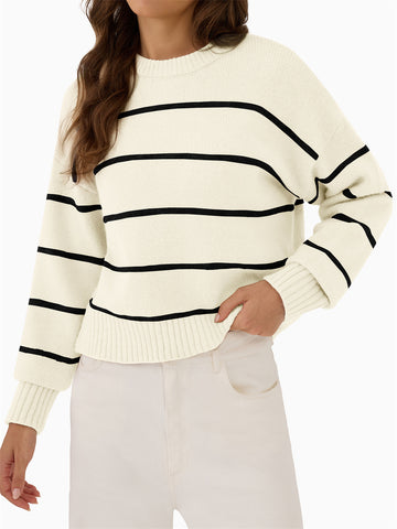 ZAFUL Sweater for Women Long Sleeve Crewneck Fall Loose Fit Pullover