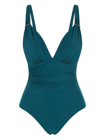 ZAFUL Women's Tummy Control One Piece Swimsuit V Neck Bathing Suit