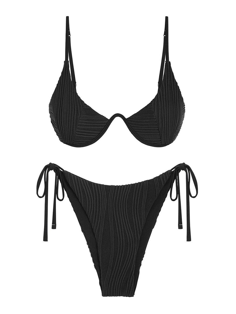 Textured-Underwire-Bikini-Set-Black
