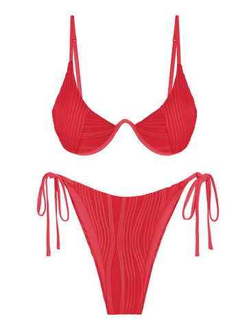Textured-Underwire-Bikini-Set-Red