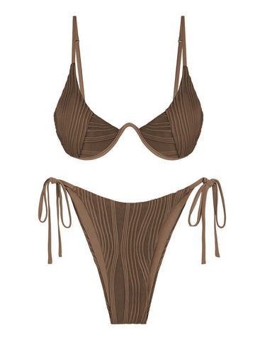 Textured-Underwire-Bikini-Set-Brown