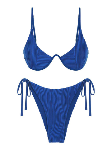 Textured-Underwire-Bikini-Set-Blue