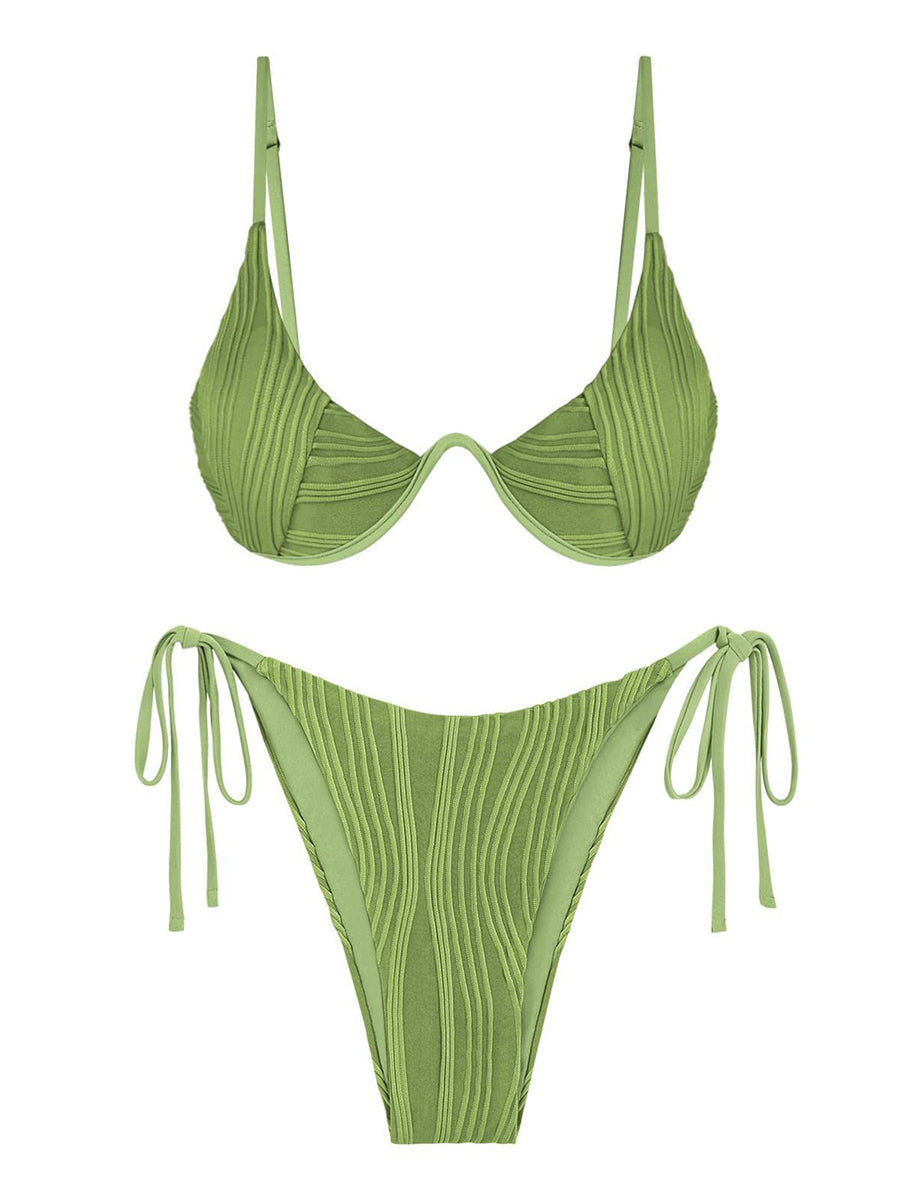 Textured-Underwire-Bikini-Set-Green