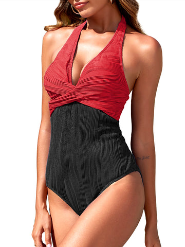 Tummy-Control-One-Piece-Swimsuits-Red
