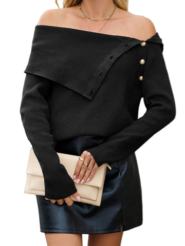 ZAFUL Sweaters for Women 2025 Trendy Versatile Neckline Button Turtleneck+Off the Shoulder Tunic Sweater Top