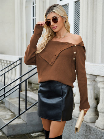 ZAFUL Sweaters for Women 2025 Trendy Versatile Neckline Button Turtleneck+Off the Shoulder Tunic Sweater Top
