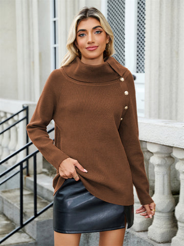 ZAFUL Sweaters for Women 2025 Trendy Versatile Neckline Button Turtleneck+Off the Shoulder Tunic Sweater Top