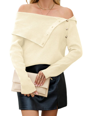 ZAFUL Sweaters for Women 2025 Trendy Versatile Neckline Button Turtleneck+Off the Shoulder Tunic Sweater Top