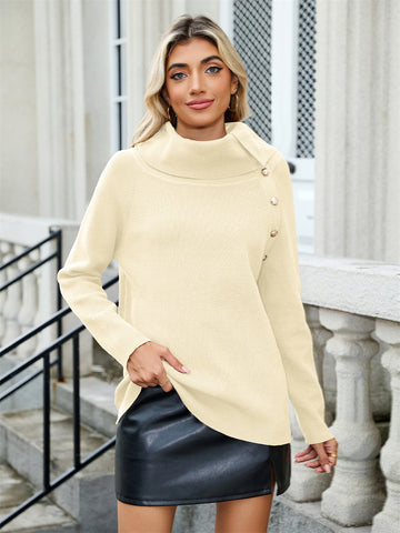 ZAFUL Sweaters for Women 2025 Trendy Versatile Neckline Button Turtleneck+Off the Shoulder Tunic Sweater Top