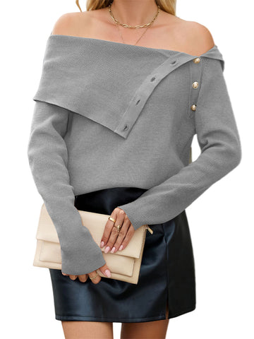ZAFUL Sweaters for Women 2025 Trendy Versatile Neckline Button Turtleneck+Off the Shoulder Tunic Sweater Top