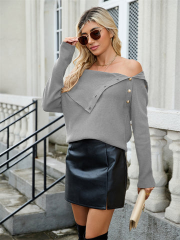 ZAFUL Sweaters for Women 2025 Trendy Versatile Neckline Button Turtleneck+Off the Shoulder Tunic Sweater Top
