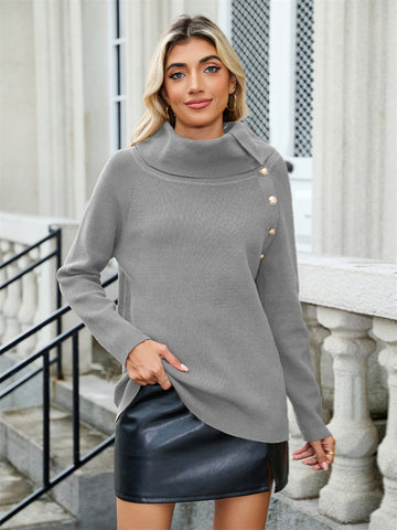 ZAFUL Sweaters for Women 2025 Trendy Versatile Neckline Button Turtleneck+Off the Shoulder Tunic Sweater Top