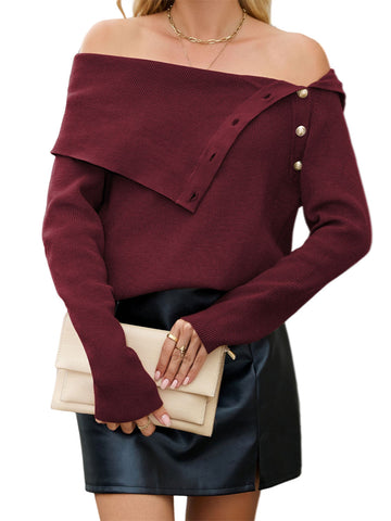 ZAFUL Sweaters for Women 2025 Trendy Versatile Neckline Button Turtleneck+Off the Shoulder Tunic Sweater Top