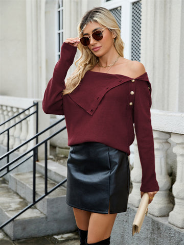 ZAFUL Sweaters for Women 2025 Trendy Versatile Neckline Button Turtleneck+Off the Shoulder Tunic Sweater Top