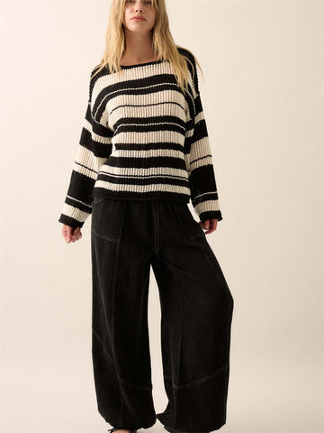 Elastic Waist Wide Leg Pants Casual Loose Trousers