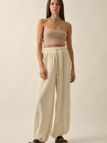 Elastic Waist Wide Leg Pants Casual Loose Trousers