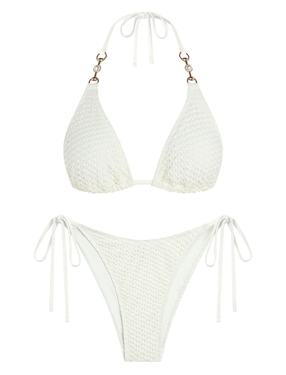 ZAFUL Textured Crochet Triangle Tie-Side Bikini Set-AMZ