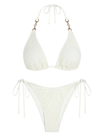 ZAFUL Textured Crochet Triangle Tie-Side Bikini Set-AMZ