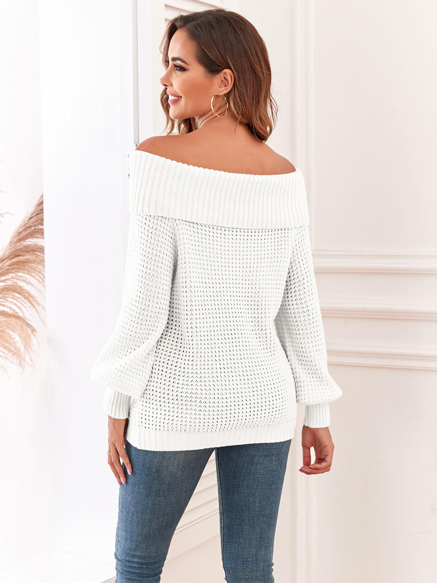 Waffle-Knit-Off-Shoulder-Sweater-White-2