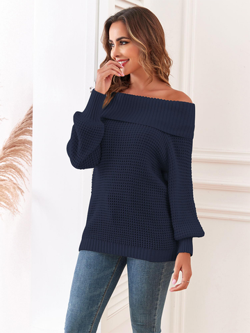 Waffle-Knit-Off-Shoulder-Sweater-Blue-3