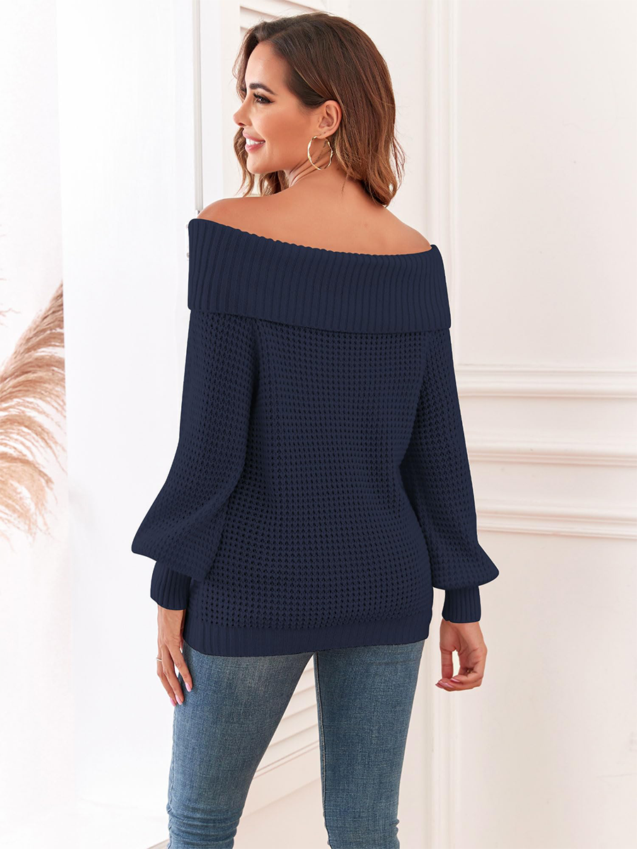 Waffle-Knit-Off-Shoulder-Sweater-Blue-2