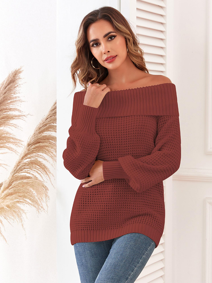 Waffle-Knit-Off-Shoulder-Sweater-Red-1