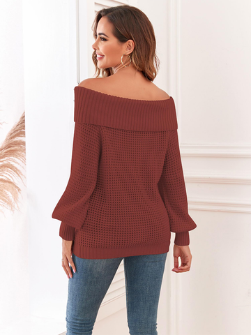 Waffle-Knit-Off-Shoulder-Sweater-Red-2