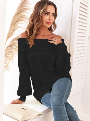 Waffle-Knit-Off-Shoulder-Sweater-Black-3