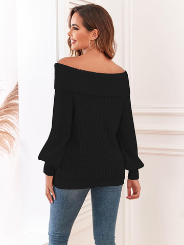Waffle-Knit-Off-Shoulder-Sweater-Black-2