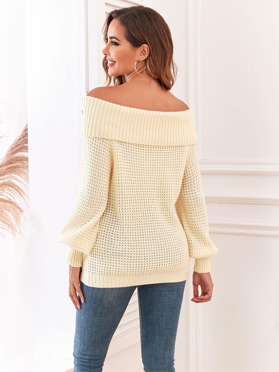 Waffle-Knit-Off-Shoulder-Sweater-Beige-2