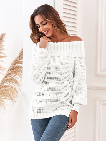 Waffle-Knit-Off-Shoulder-Sweater-White-3