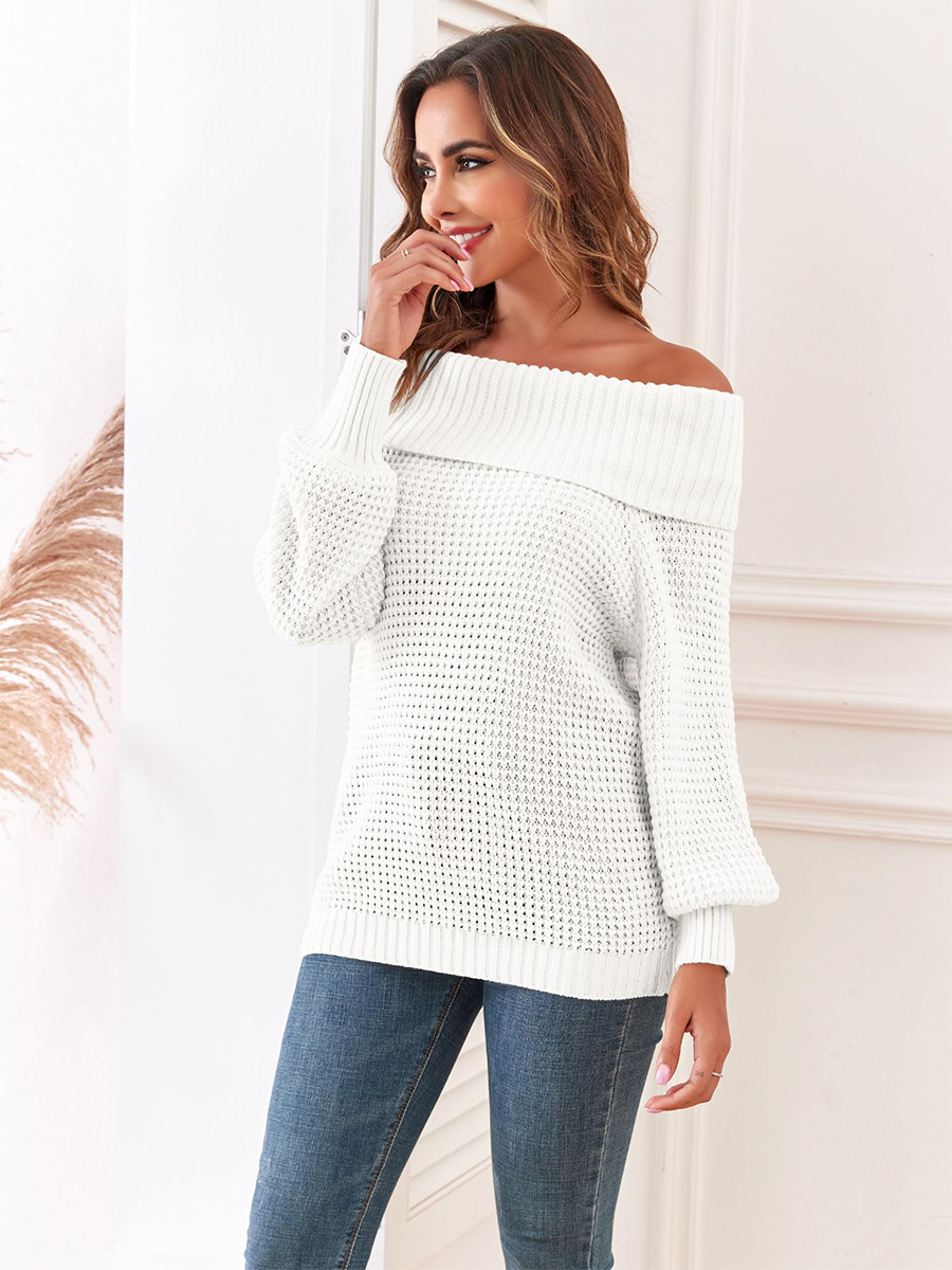 Waffle-Knit-Off-Shoulder-Sweater-White-1