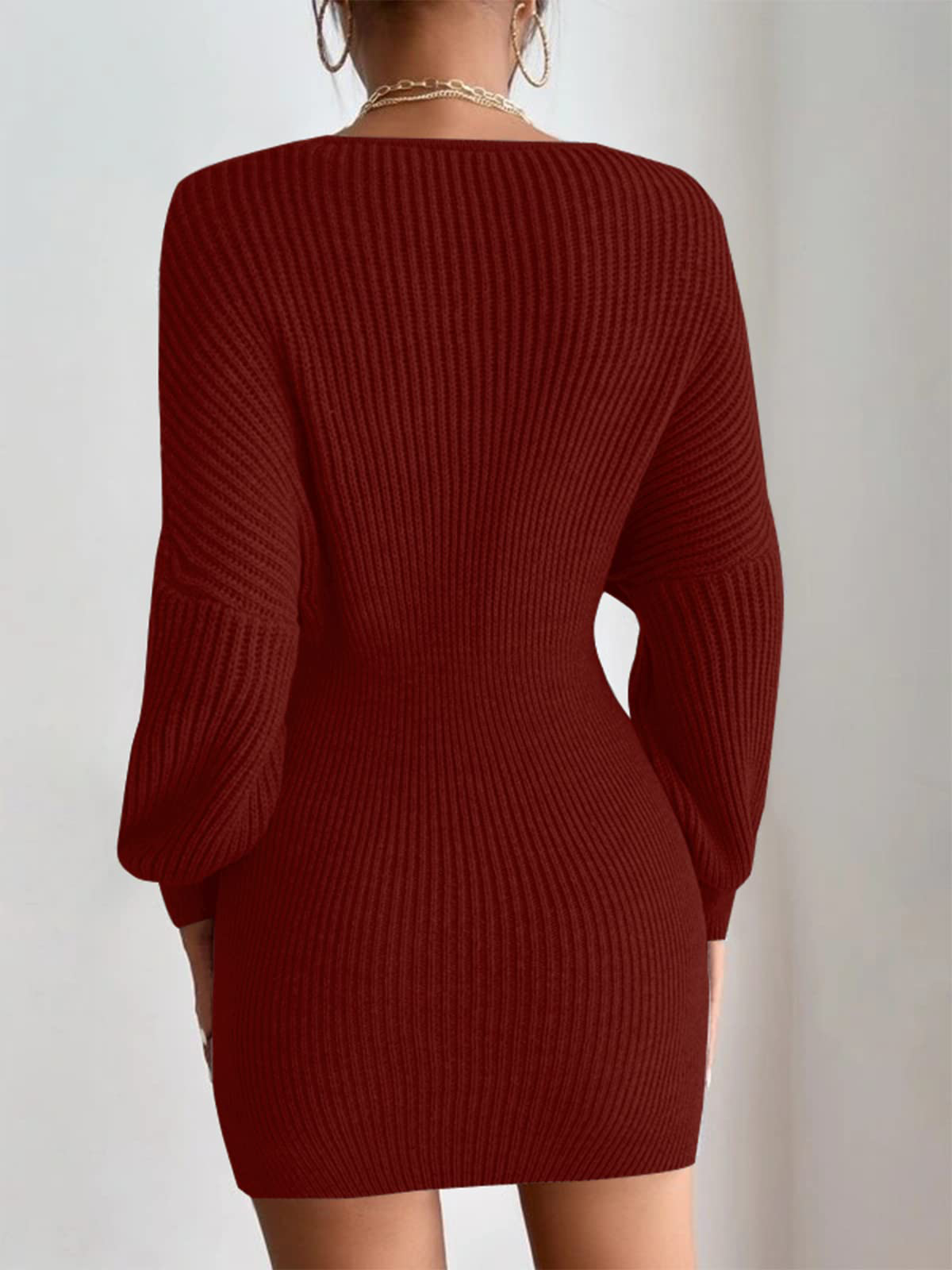 Pleated-Casual-Batwing-Sleeve-Dress-Red-2