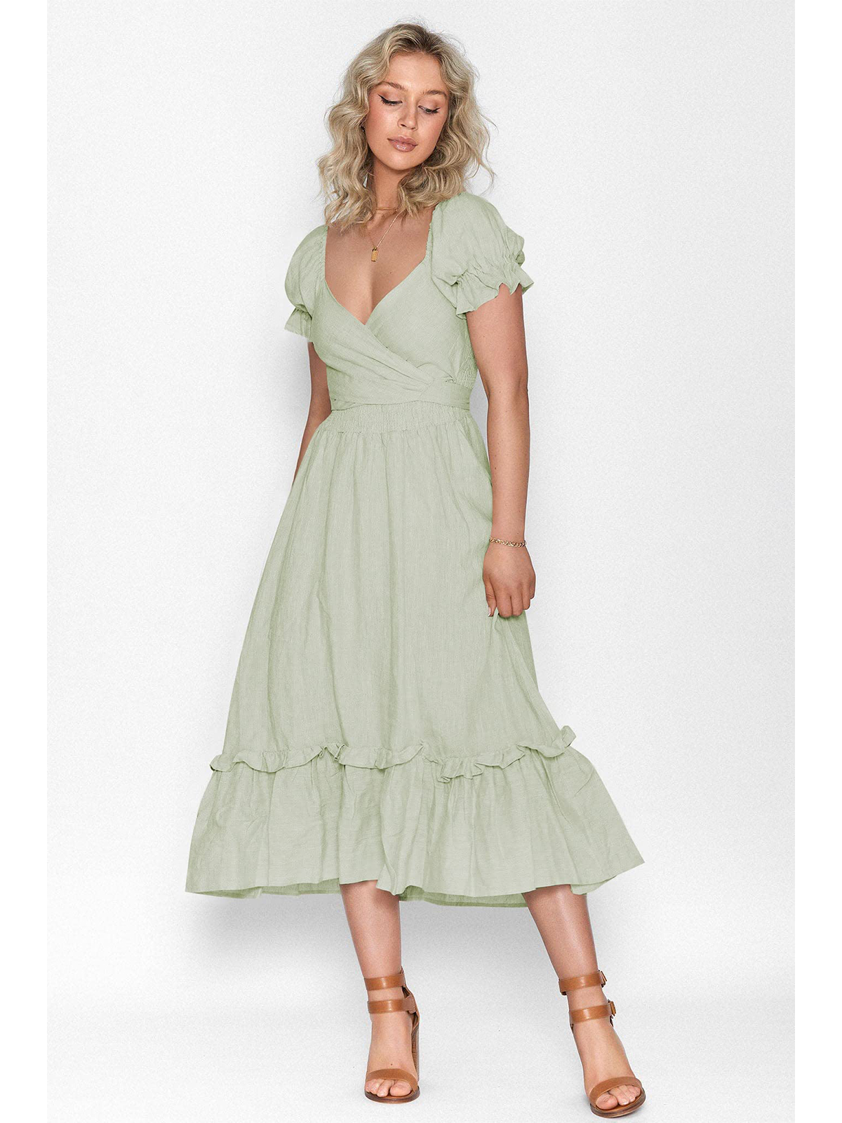 Boho-Tie-Waist-Homecoming-Dress-Green-1
