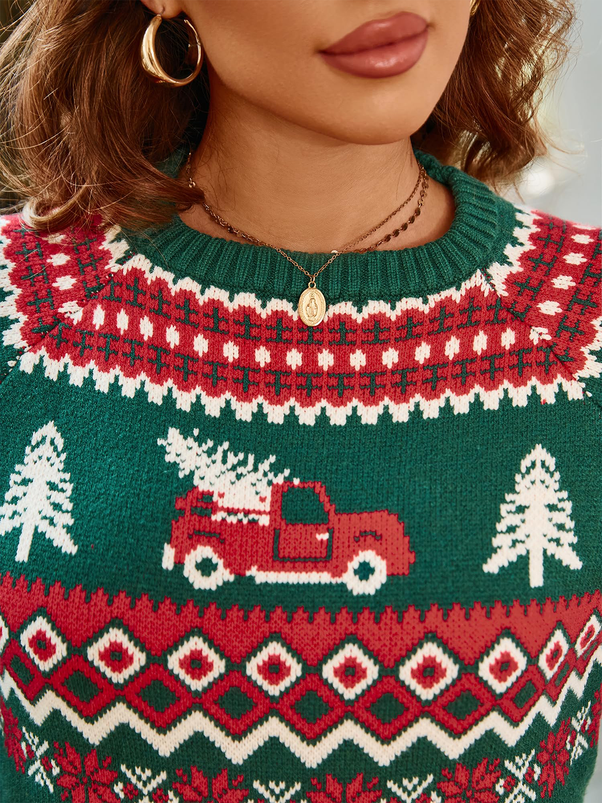 Christmas-Snowflake-Truck-Pattern-Pullover-Green-5
