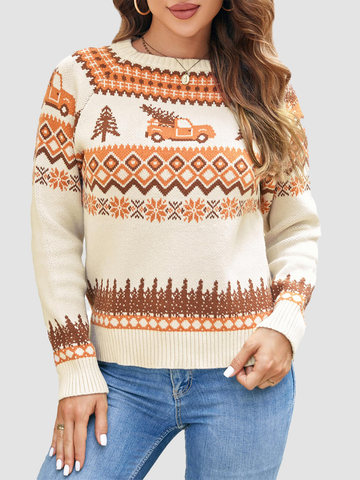 Christmas-Snowflake-Truck-Pattern-Pullover-Brown-3