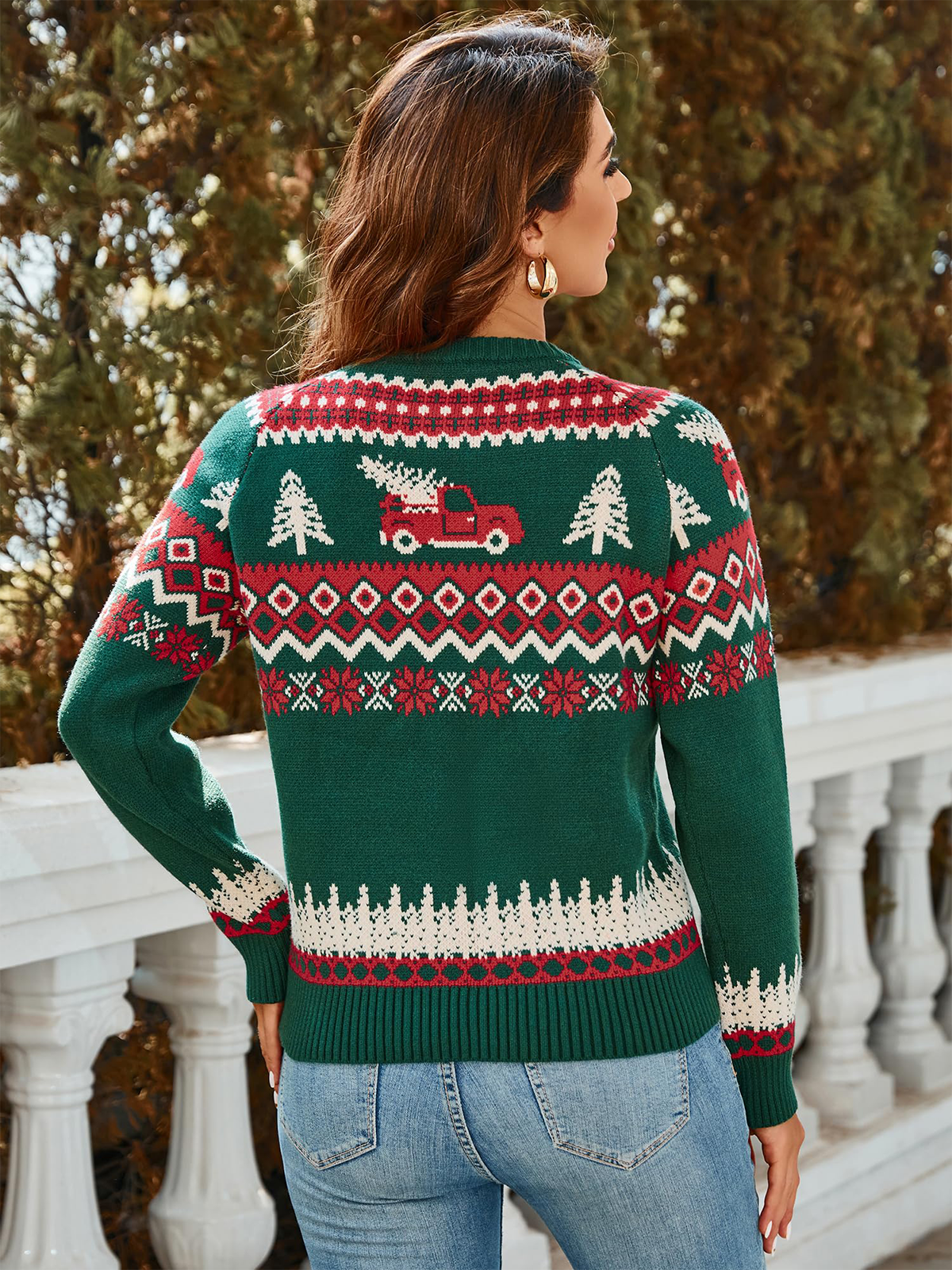 Christmas-Snowflake-Truck-Pattern-Pullover-Green-2