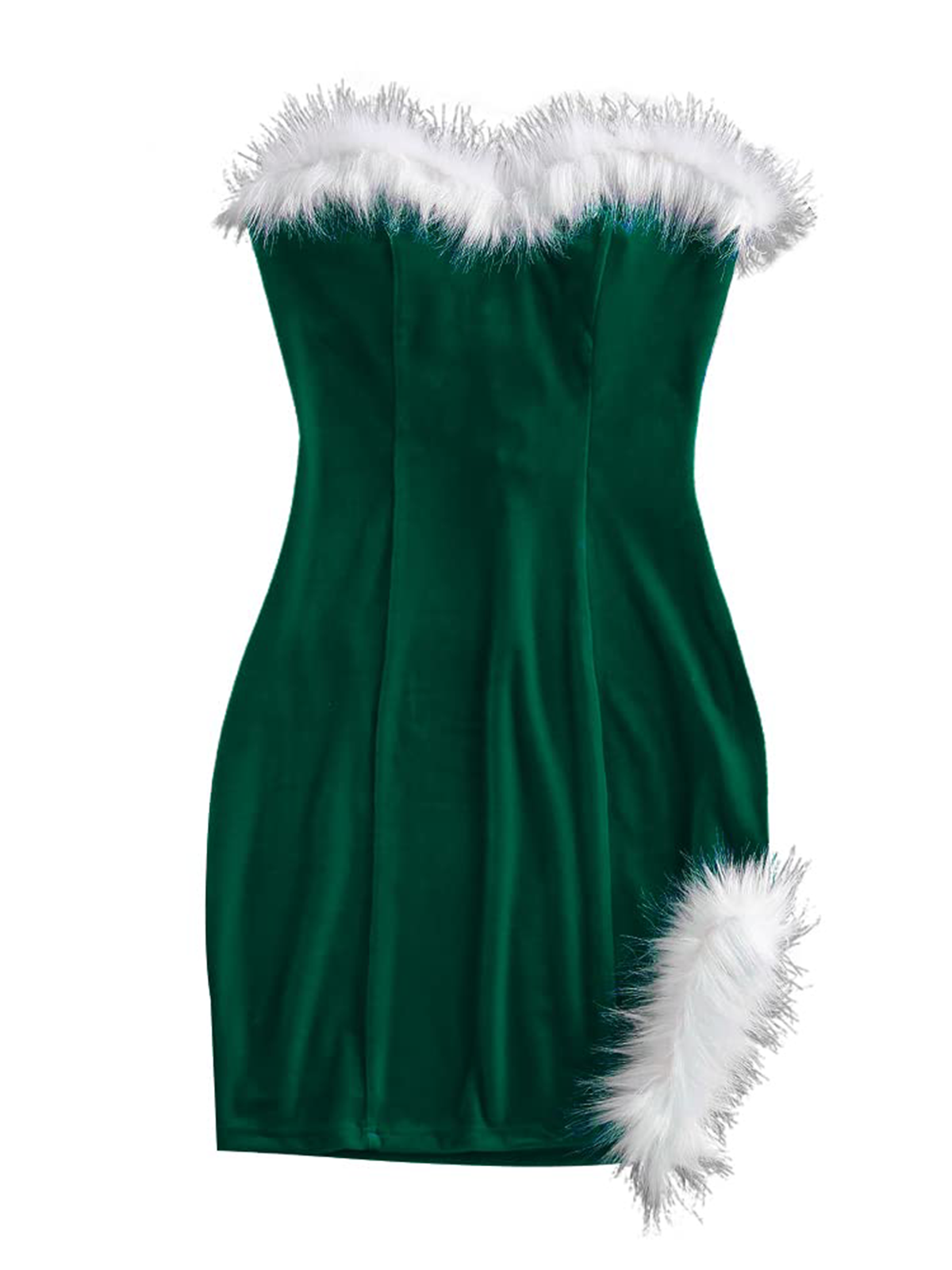 Faux-Fur-Strapless-Red-Santa-Dress-Green-2
