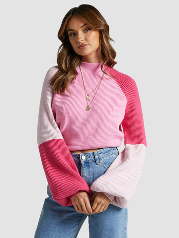 Color-blocked-knit-sweater-Pink-1