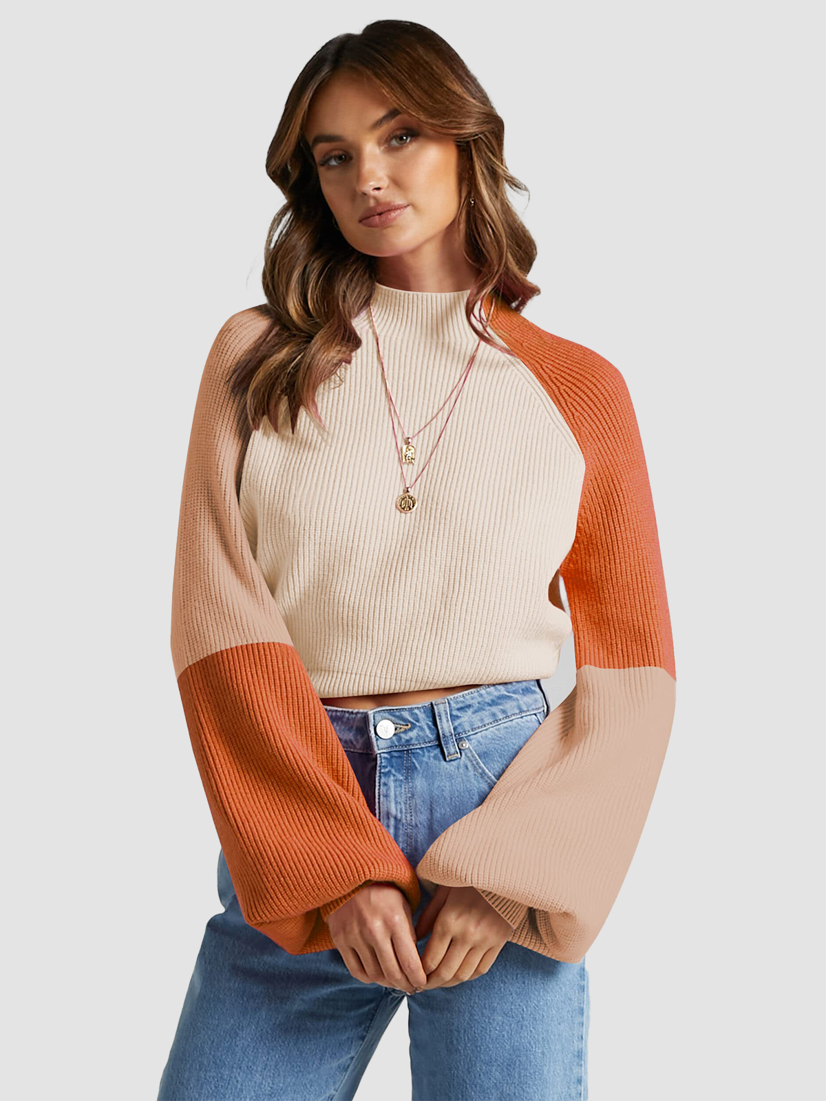 Color-blocked-knit-sweater-Orange-1