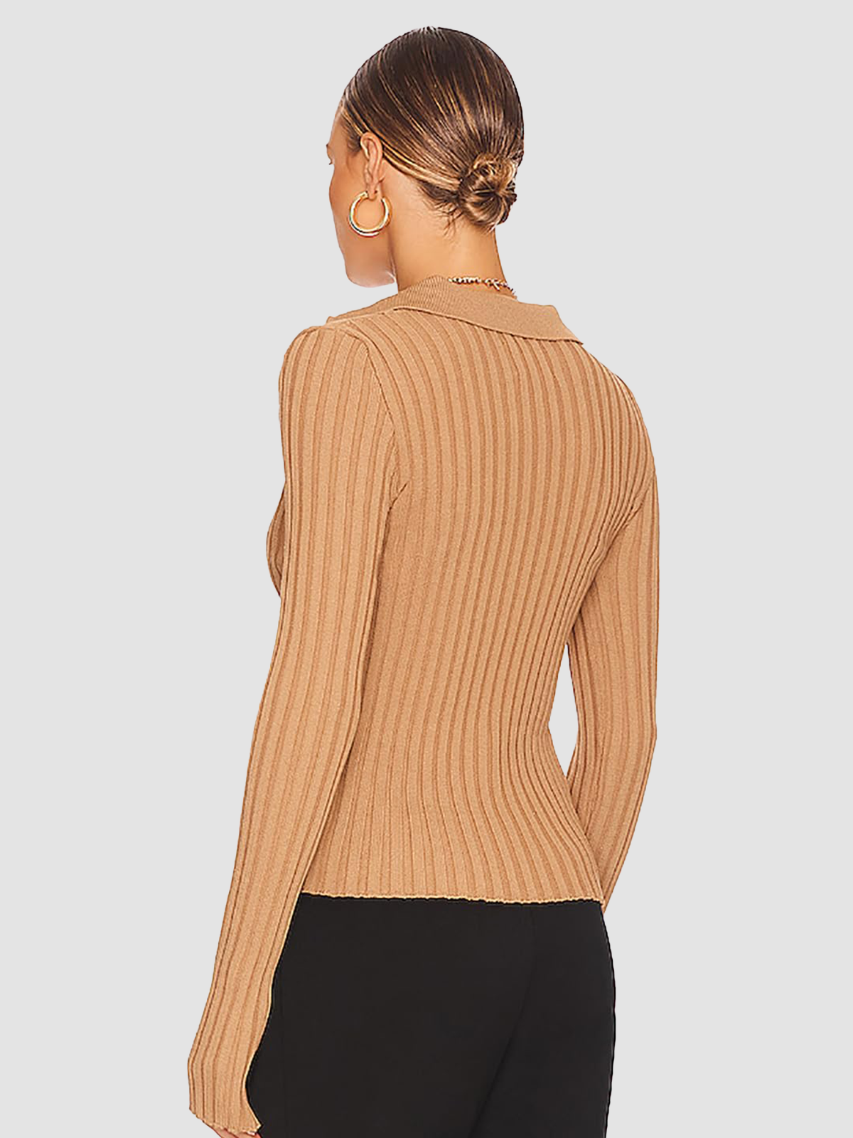 V-Neck-Long-Sleeve-Ribbed-Sweater-Khaki-2