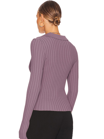 V-Neck-Long-Sleeve-Ribbed-Sweater-Purple-2