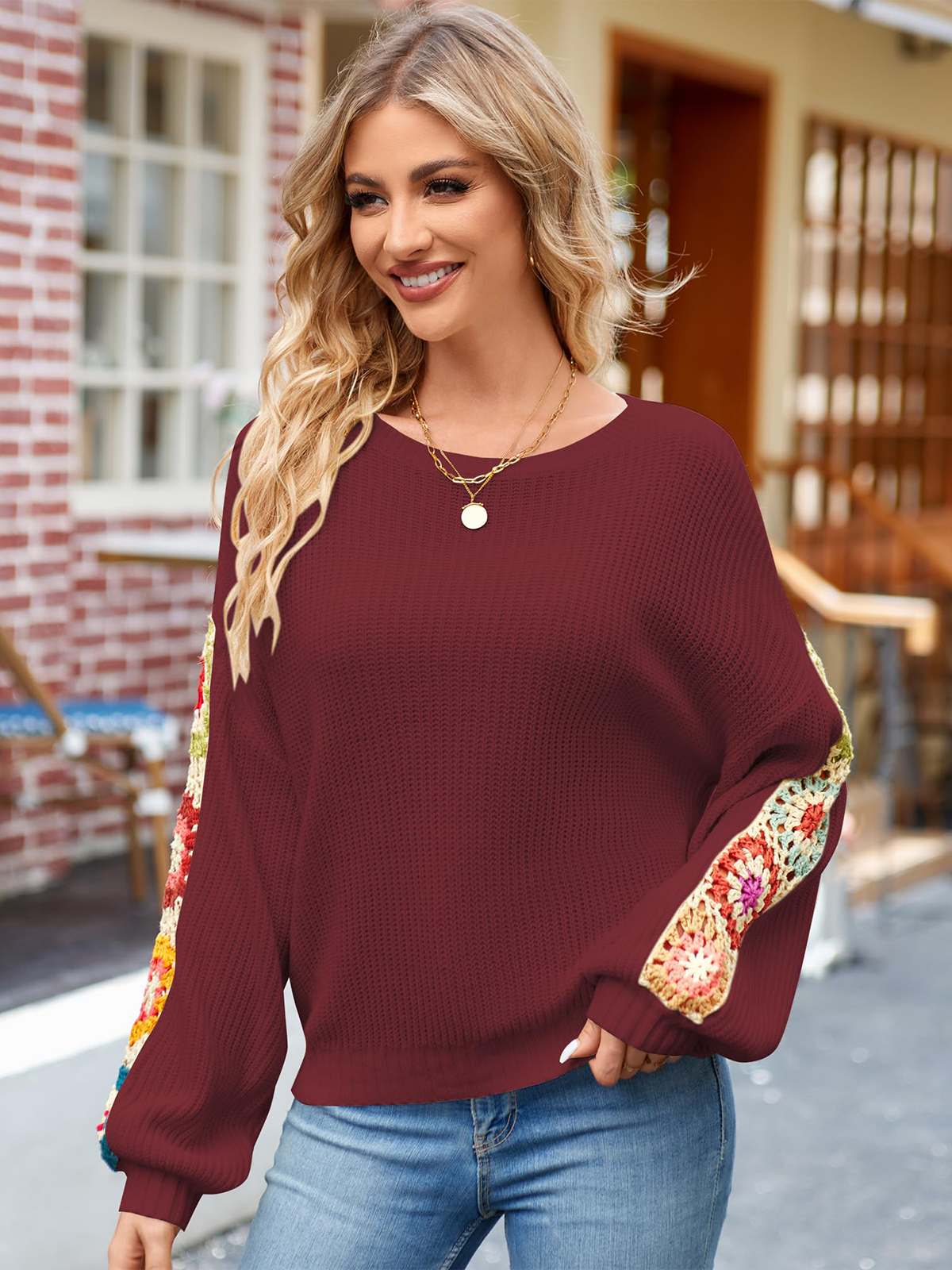 Casual-Long-Sleeve-Knit-Red-1