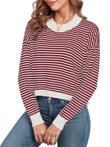 ZAFUL Womens Sweater Cute Tops - Crewneck Striped Long Sleeve Sweatshirt Teacher Outfits